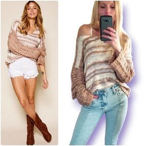 NEW Crochet Knit Slouchy V-neck Sweater
